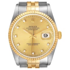 Rolex Datejust Steel Yellow Gold Champagne Diamond Dial Mens Watch 16233