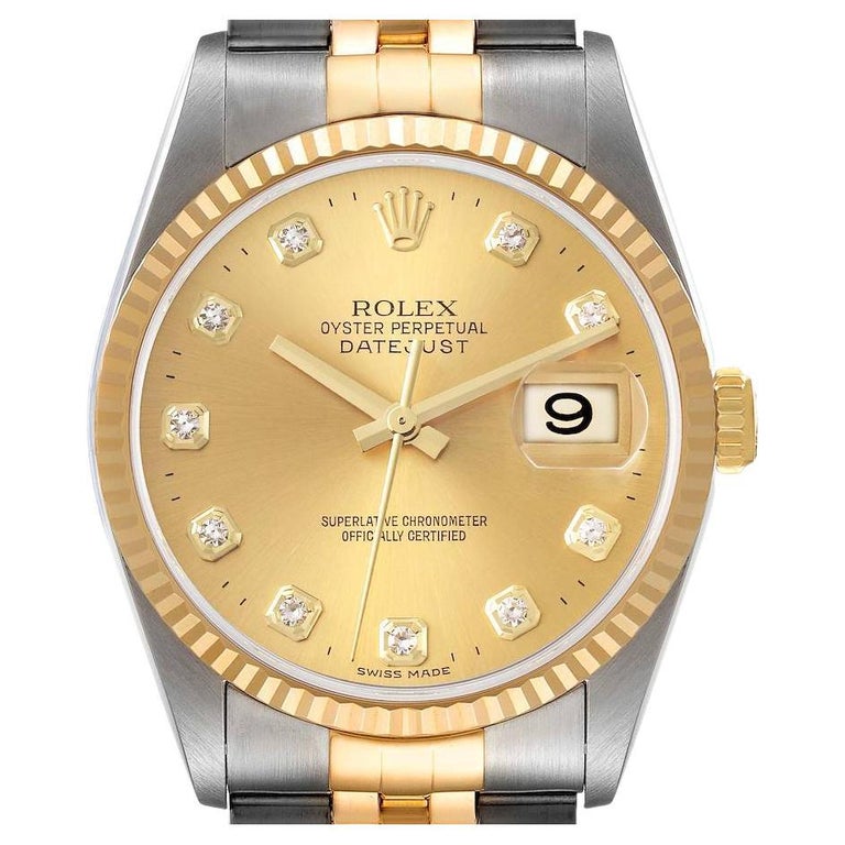 Rolex Datejust Steel Yellow Gold Champagne Diamond Dial Mens Watch 16233  For Sale at 1stDibs | diamond rolex, rolex 16233 gold with diamonds, rolex  datejust champagne