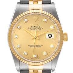Rolex Datejust Steel Yellow Gold Champagne Diamond Dial Mens Watch 16233