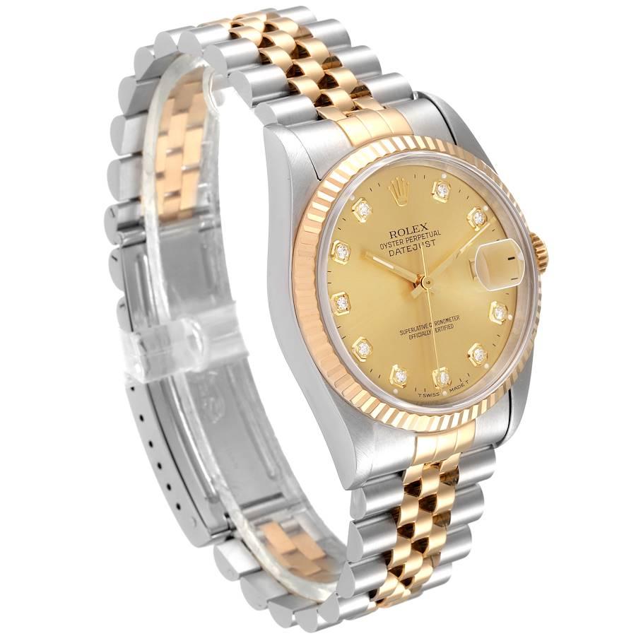 Rolex Datejust Steel Yellow Gold Champagne Diamond Dial Watch 16233 In Excellent Condition For Sale In Atlanta, GA