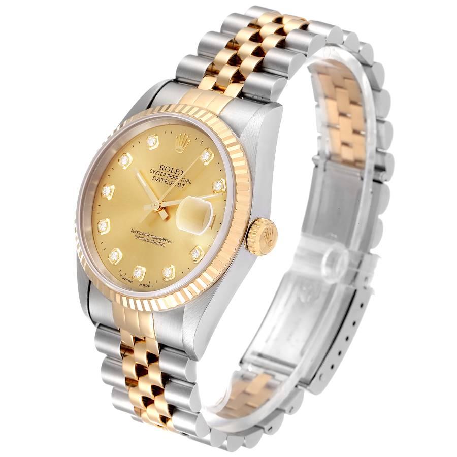 rolex datejust 36 champagne diamond dial unisex watch 16233