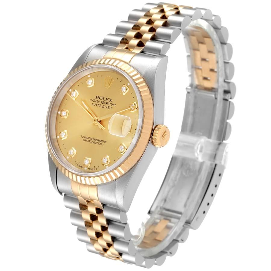 Men's Rolex Datejust Steel Yellow Gold Champagne Diamond Dial Watch 16233 For Sale