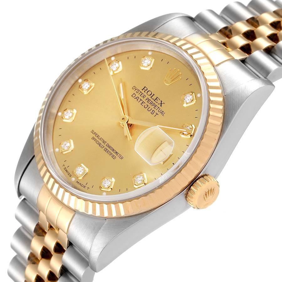 Rolex Datejust Steel Yellow Gold Champagne Diamond Dial Watch 16233 For Sale 1