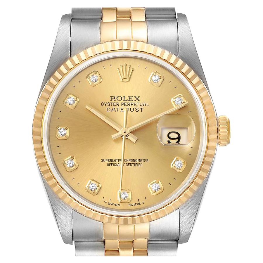 Rolex Datejust Steel Yellow Gold Champagne Diamond Dial Watch 16233