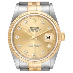 Rolex Datejust Steel Yellow Gold Champagne Diamond Dial Watch 16233