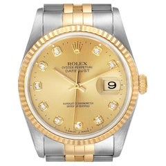 Rolex Datejust Steel Yellow Gold Champagne Diamond Dial Watch 16233