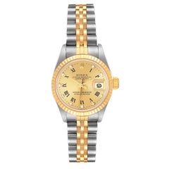 Rolex Datejust Steel Yellow Gold Champagne Diamond Dial Watch 69173 Box Papers