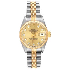 Rolex Datejust Stahl-Gelbgold Champagner-Diamant-Zifferblatt-Uhr 69173 Box Papiere