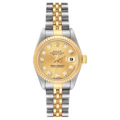 Rolex Datejust Steel Yellow Gold Champagne Diamond Dial Watch 79173 Box Papers