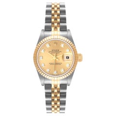 Rolex Datejust Steel Yellow Gold Champagne Diamond Dial Watch 79173 Box Papers