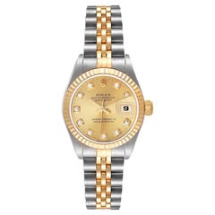 Rolex Datejust Steel Yellow Gold Champagne Diamond Dial Watch 79173 Box Papers