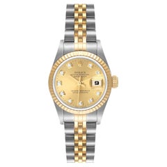 Vintage Rolex Datejust Steel Yellow Gold Champagne Diamond Dial Watch 79173
