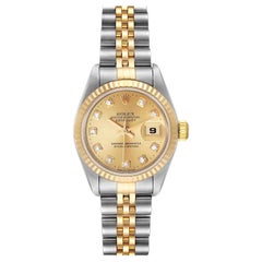 Rolex Datejust Steel Yellow Gold Champagne Diamond Dial Watch 79173
