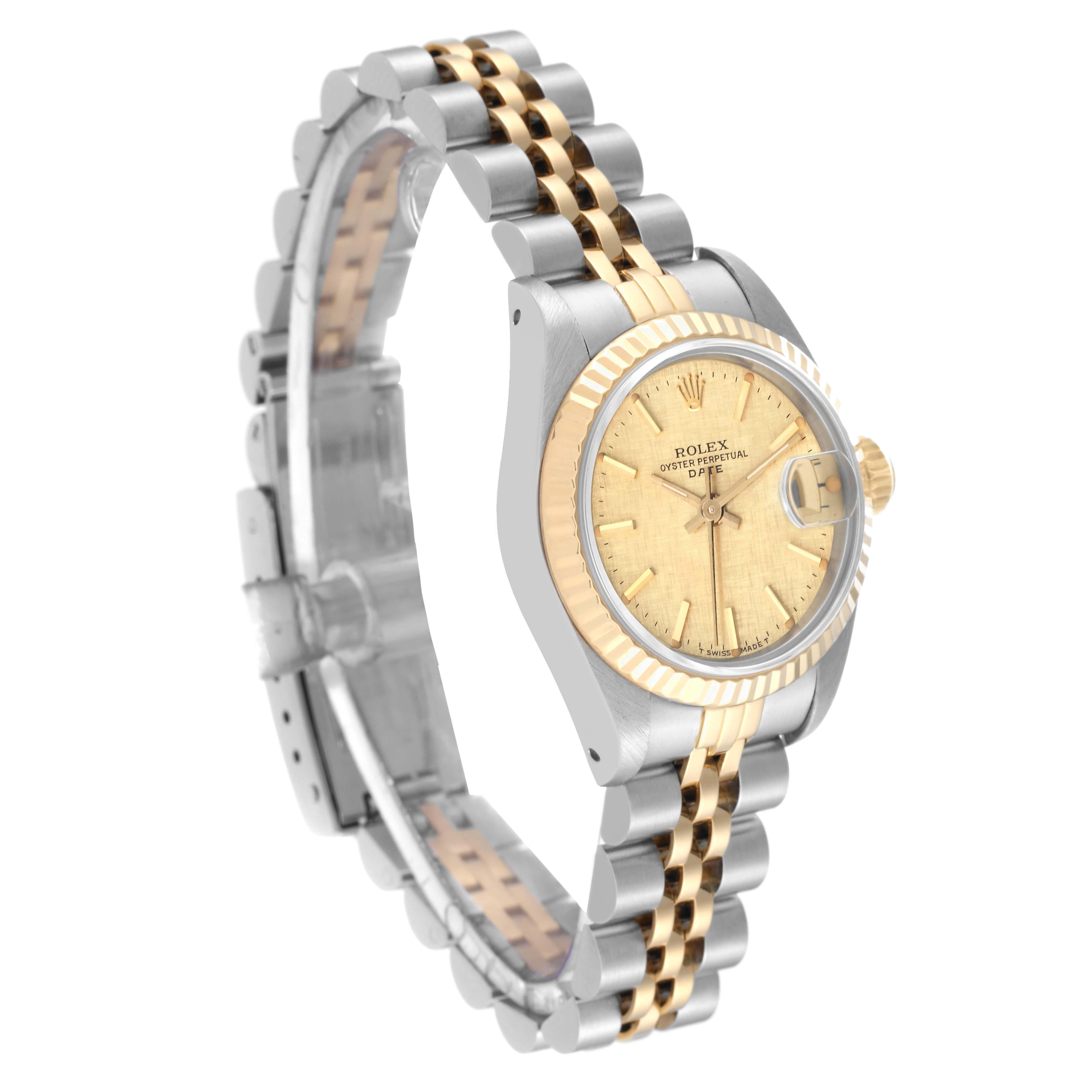 Rolex Datejust Steel Yellow Gold Champagne Linen Dial Ladies Watch 69173 In Excellent Condition In Atlanta, GA