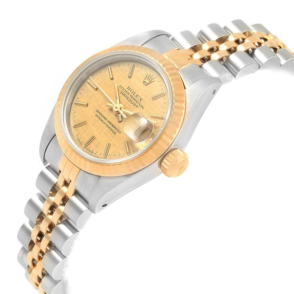 Women's Rolex Datejust Steel Yellow Gold Champagne Linen Dial Ladies Watch 69173