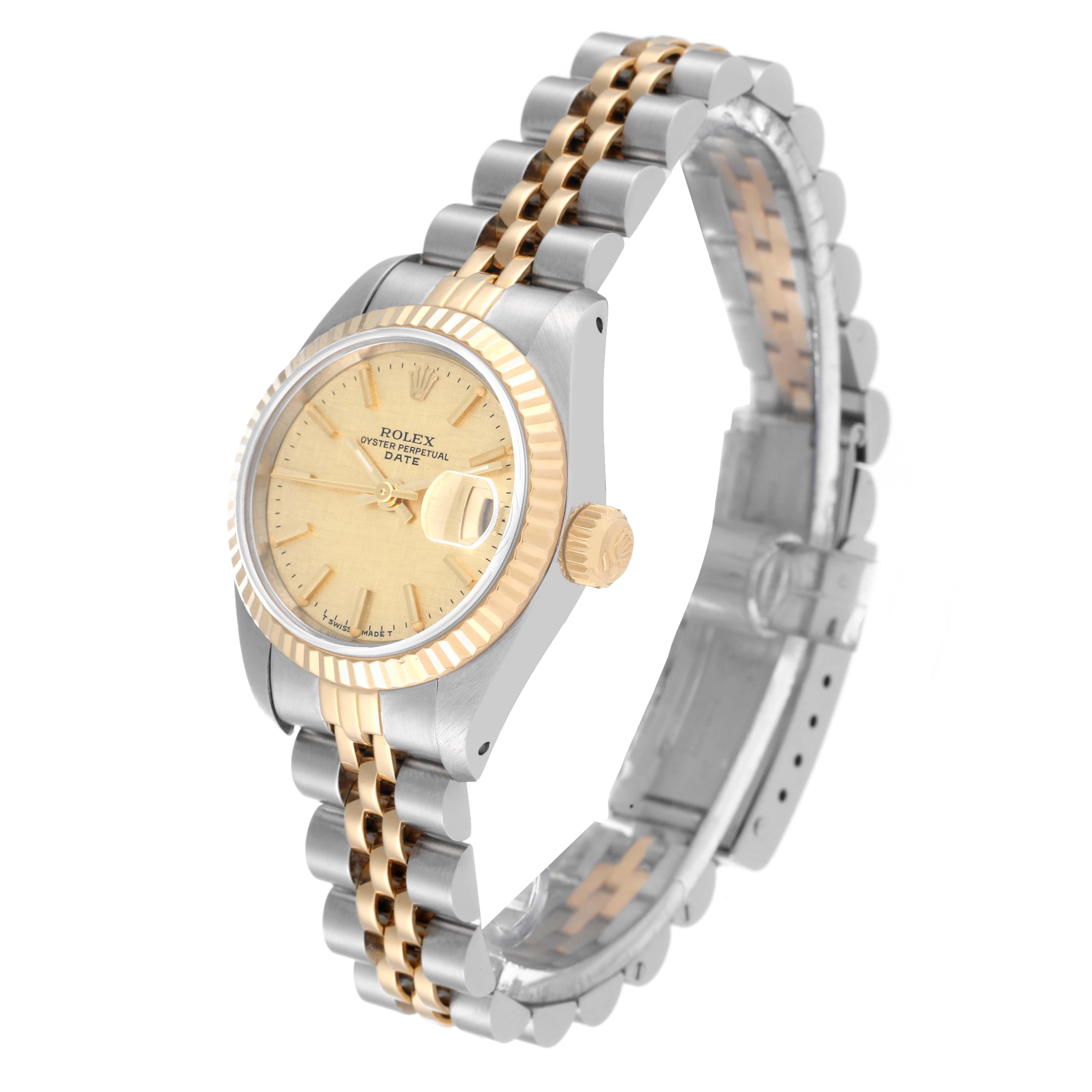 Rolex Datejust Steel Yellow Gold Champagne Linen Dial Ladies Watch 69173 In Excellent Condition In Atlanta, GA