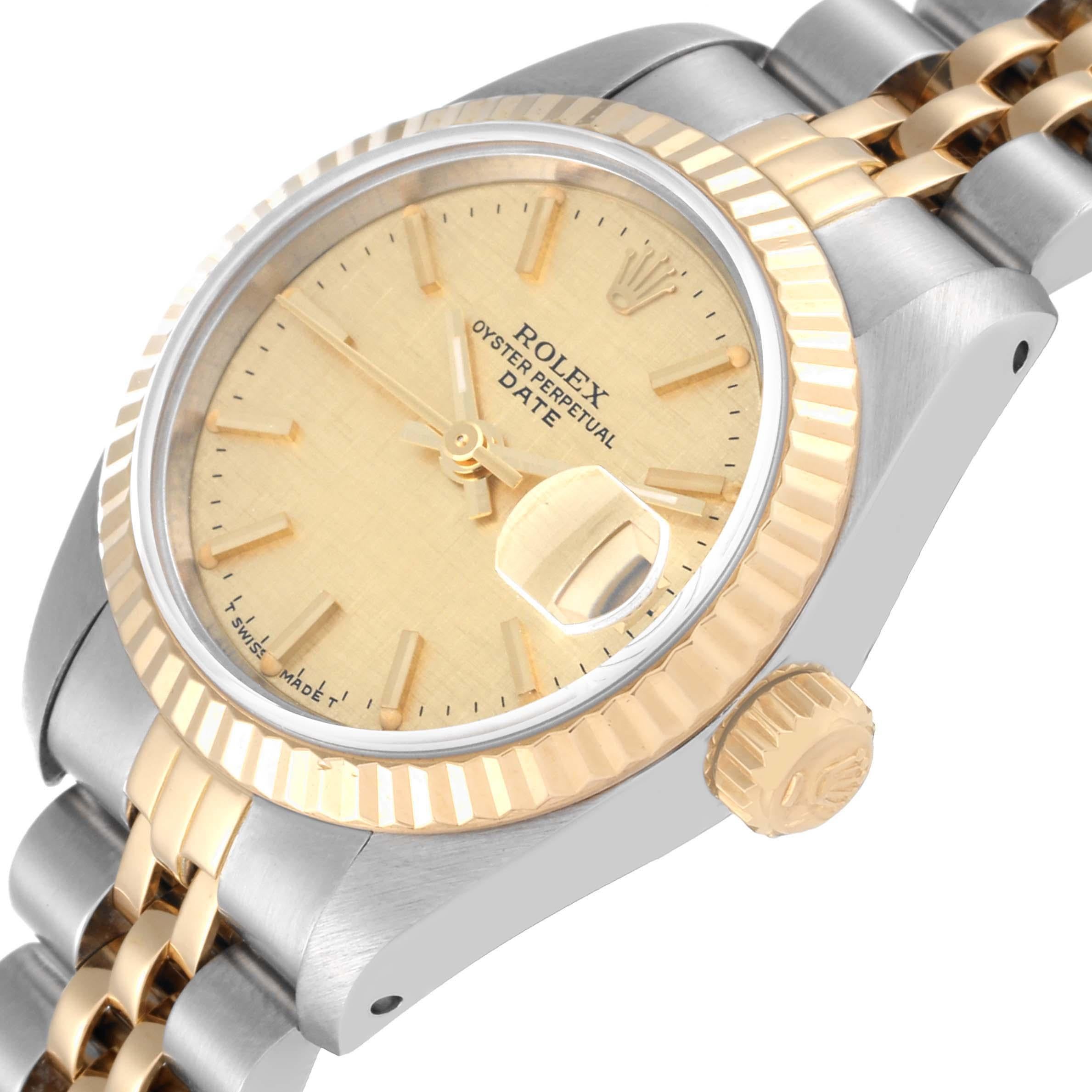 Women's Rolex Datejust Steel Yellow Gold Champagne Linen Dial Ladies Watch 69173