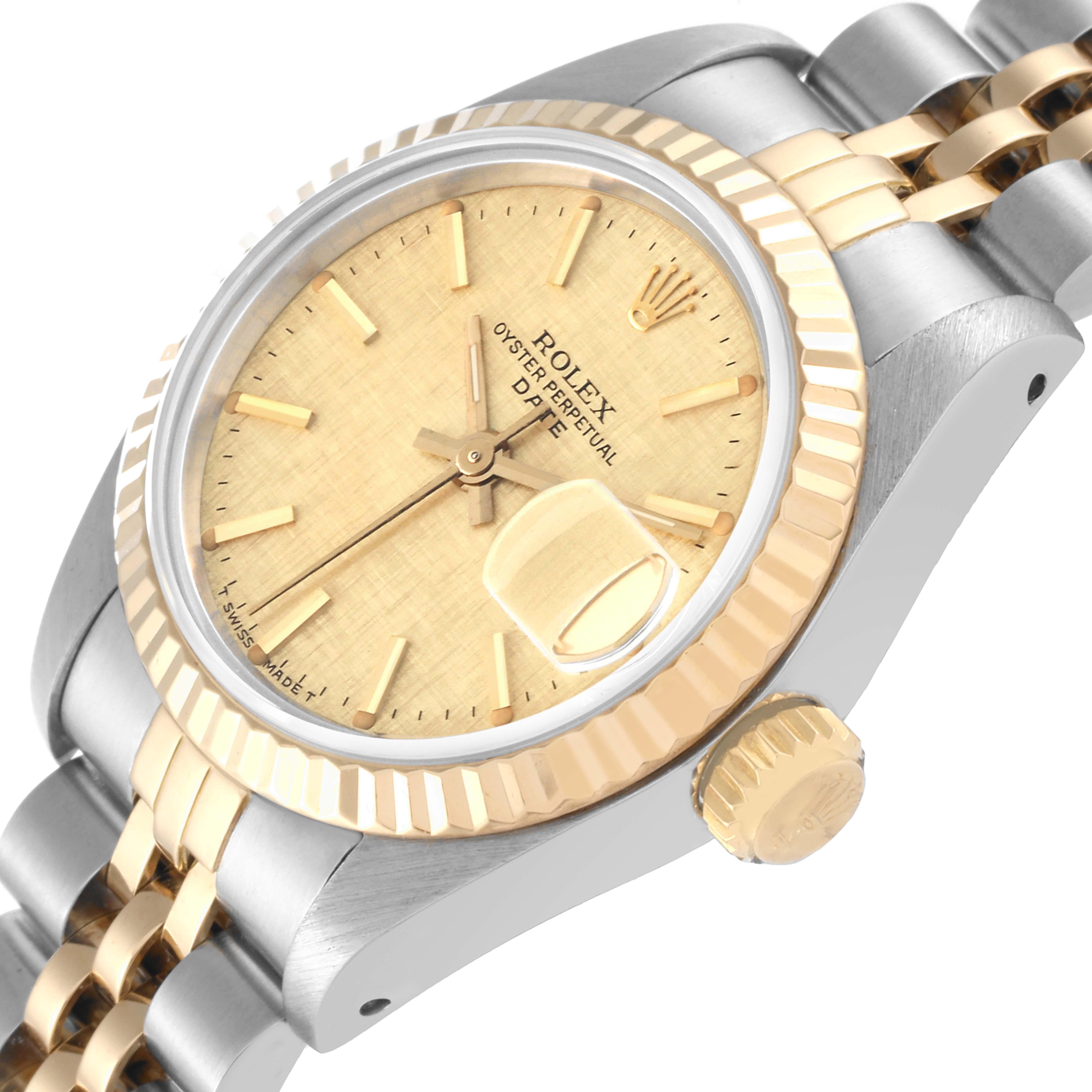 Rolex Datejust Steel Yellow Gold Champagne Linen Dial Ladies Watch 69173 1