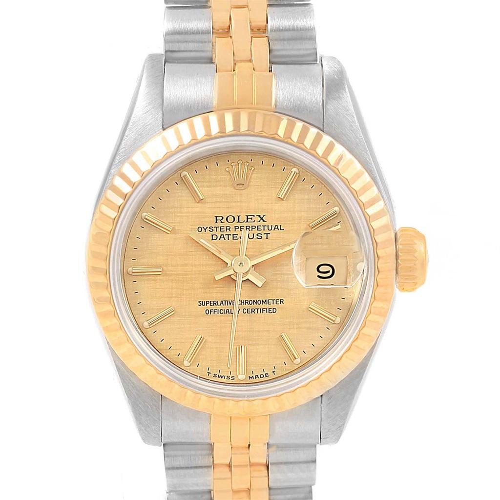 Rolex Datejust Steel Yellow Gold Champagne Linen Dial Ladies Watch 69173 4