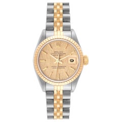 Rolex Datejust Steel Yellow Gold Champagne Linen Dial Ladies Watch 69173