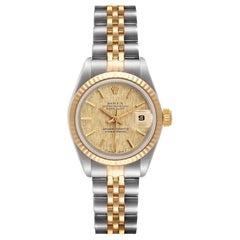 Rolex Datejust Steel Yellow Gold Champagne Linen Dial Ladies Watch 69173