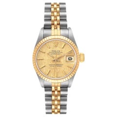 Rolex Datejust Steel Yellow Gold Champagne Linen Dial Ladies Watch 69173