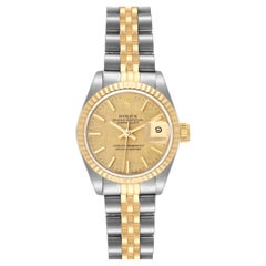 Vintage Rolex Datejust Steel Yellow Gold Champagne Linen Dial Ladies Watch 69173