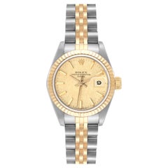 Rolex Datejust Steel Yellow Gold Champagne Linen Dial Ladies Watch 69173