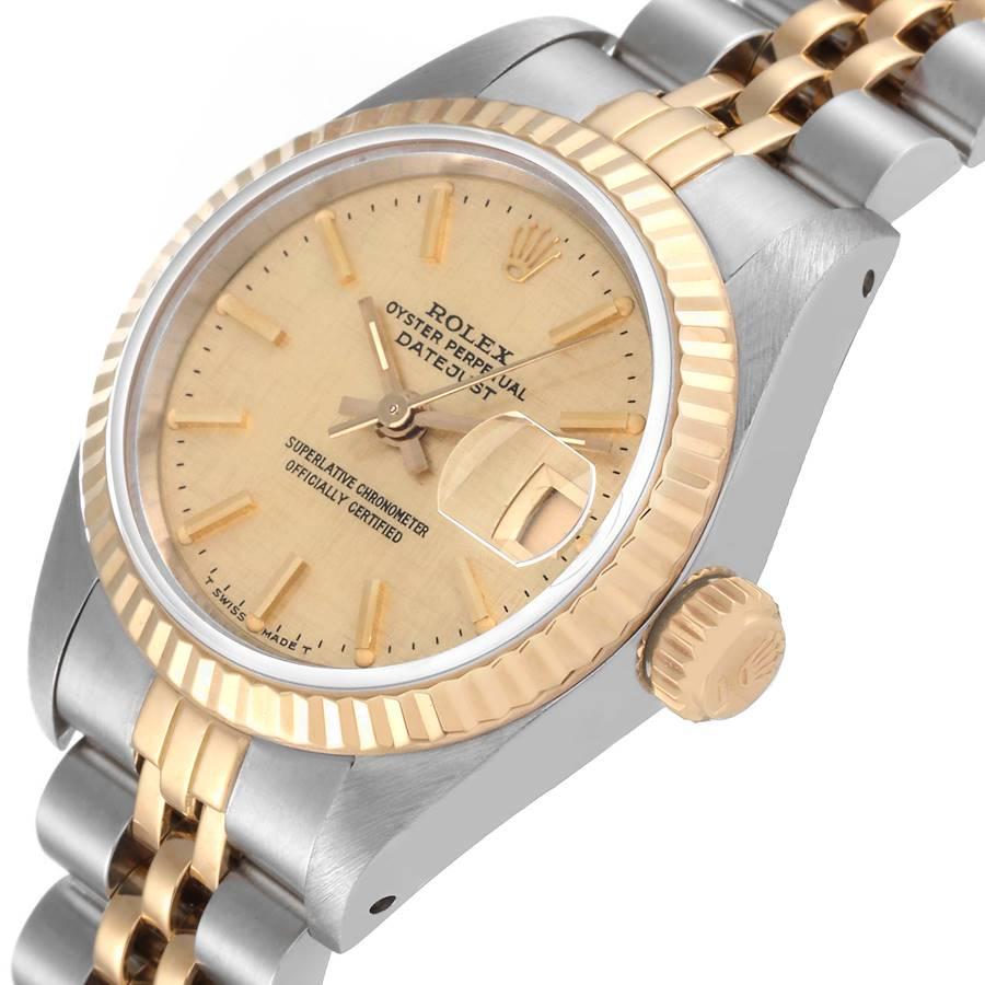 Rolex Datejust Steel Yellow Gold Champagne Linen Dial Ladies Watch 69173 Papers In Good Condition In Atlanta, GA