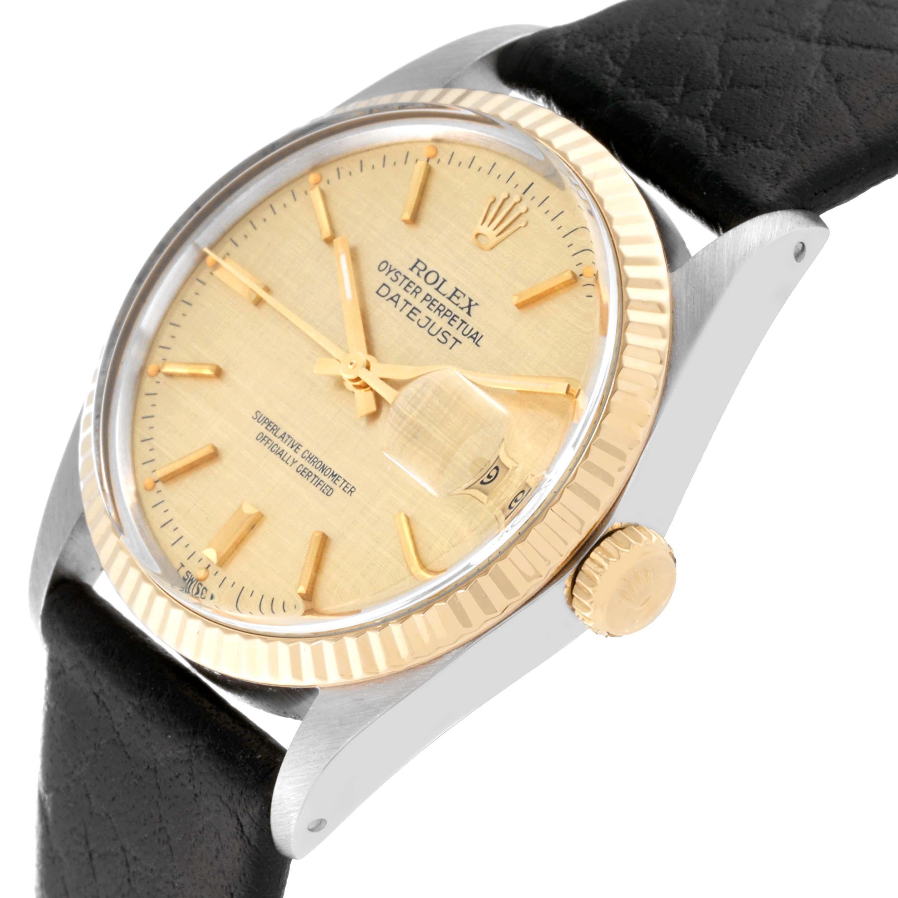 Rolex Datejust Steel Yellow Gold Champagne Linen Dial Vintage Mens Watch 16013 In Good Condition For Sale In Atlanta, GA