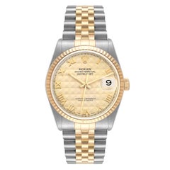 Rolex Datejust Steel Yellow Gold Champagne Pyramid Dial Mens Watch 16233