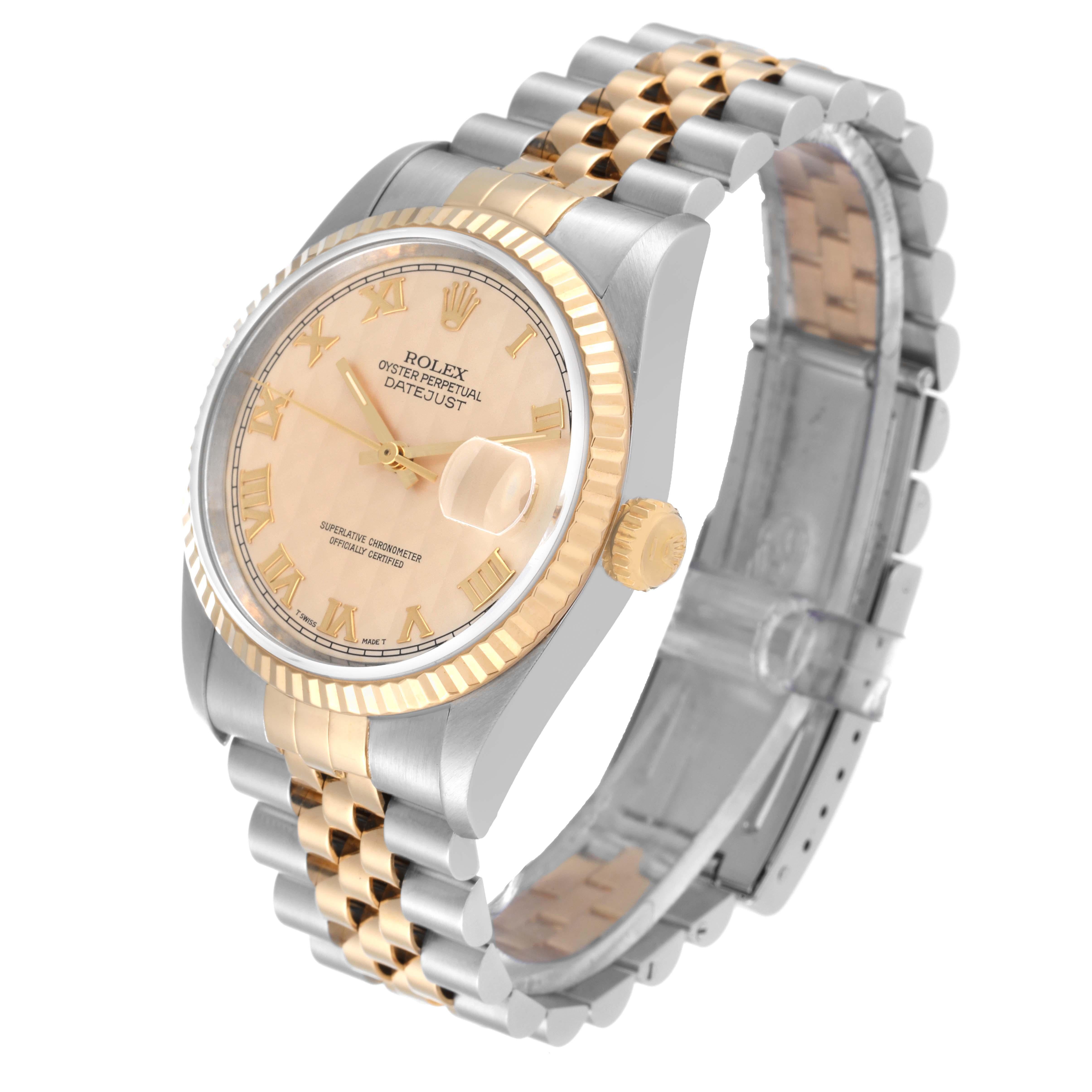 Rolex Datejust Steel Yellow Gold Champagne Pyramid Dial Mens Watch 16233 In Excellent Condition For Sale In Atlanta, GA