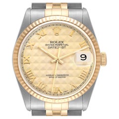 Rolex Datejust Steel Yellow Gold Champagne Pyramid Dial Mens Watch 16233