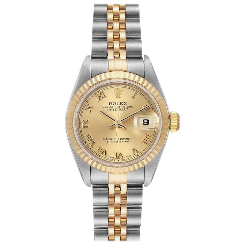 Rolex Datejust Steel Yellow Gold Champagne Roman Dial Ladies Watch 69173 For Sale
