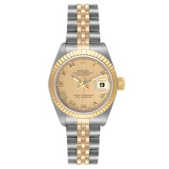 Rolex Datejust Steel Yellow Gold Champagne Roman Dial Ladies Watch 69173
