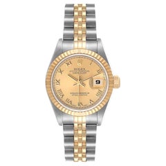 Rolex Datejust Steel Yellow Gold Champagne Roman Dial Ladies Watch 69173 Papers