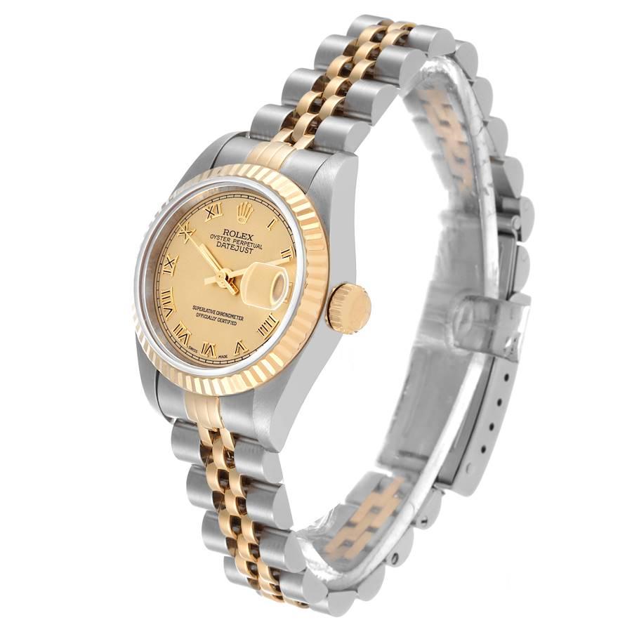 Rolex Datejust Steel Yellow Gold Champagne Roman Dial Ladies Watch 79173 In Excellent Condition In Atlanta, GA