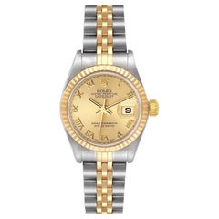 Rolex Datejust Steel Yellow Gold Champagne Roman Dial Ladies Watch 79173