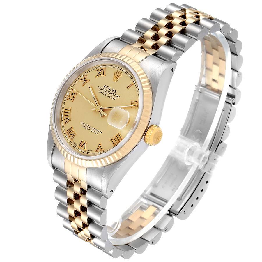 Rolex Datejust Steel Yellow Gold Champagne Roman Dial Men's Watch 16233 Box In Excellent Condition In Atlanta, GA