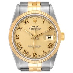 Rolex Datejust Steel Yellow Gold Champagne Roman Dial Men's Watch 16233 Box
