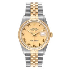 Rolex Datejust Steel Yellow Gold Champagne Roman Dial Mens Watch 16233