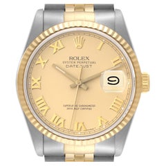 Rolex Datejust Steel Yellow Gold Champagne Roman Dial Mens Watch 16233
