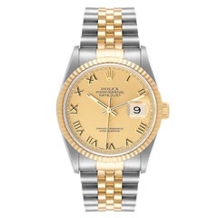 Rolex Datejust Steel Yellow Gold Champagne Roman Dial Watch 16233