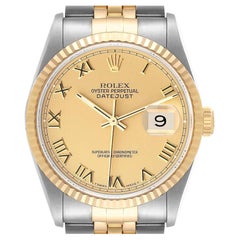 Rolex Datejust Steel Yellow Gold Champagne Roman Dial Watch 16233