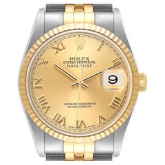 Vintage Rolex Datejust Steel Yellow Gold Champagne Roman Dial Watch 16233 Unworn NOS
