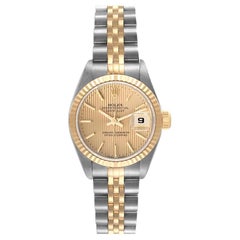 Rolex Datejust Steel Yellow Gold Champagne Tapestry Dial Ladies Watch 69173