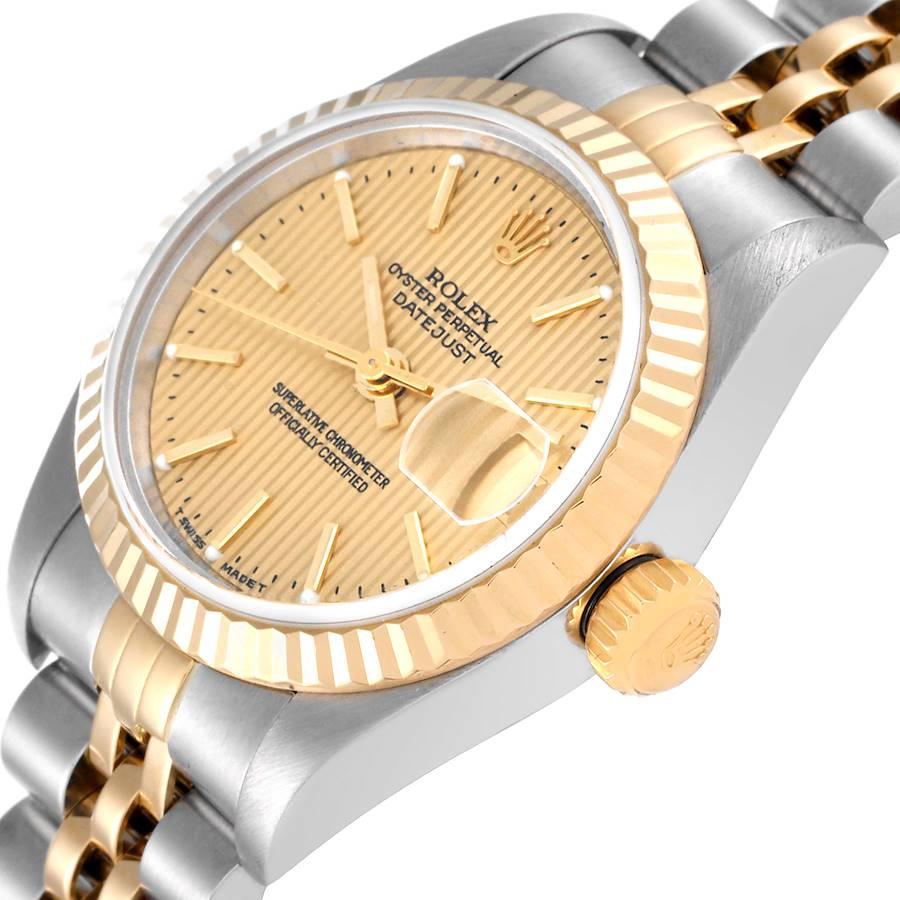 Rolex Datejust Steel Yellow Gold Champagne Tapestry Dial Ladies Watch 79173 In Excellent Condition In Atlanta, GA