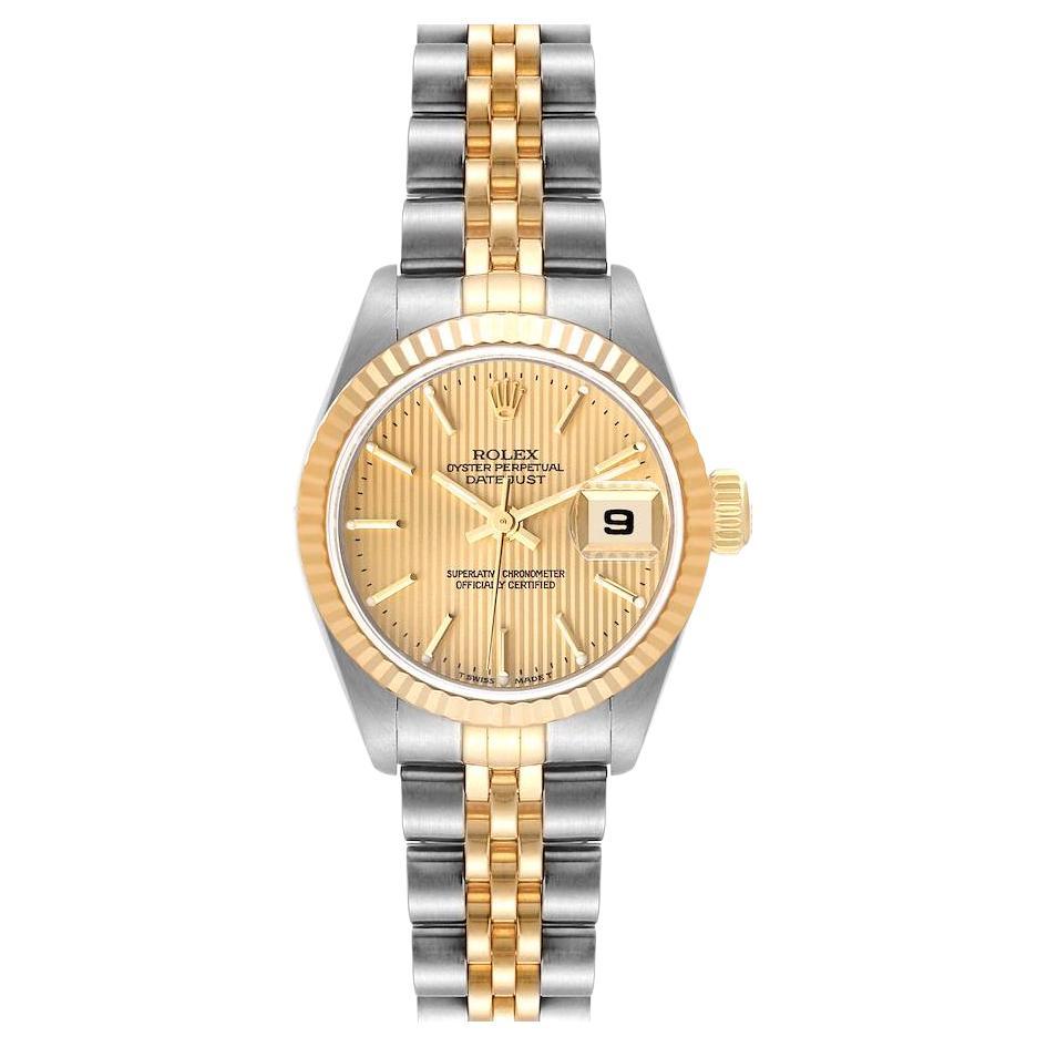Rolex Datejust Steel Yellow Gold Champagne Tapestry Dial Ladies Watch 79173