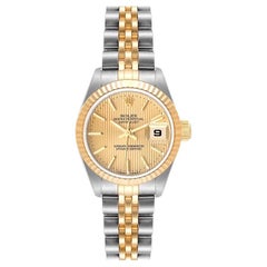 Rolex Datejust Steel Yellow Gold Champagne Tapestry Dial Ladies Watch 79173