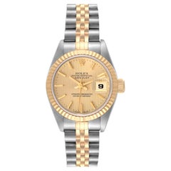 Rolex Datejust Steel Yellow Gold Champagne Tapestry Dial Watch 69173